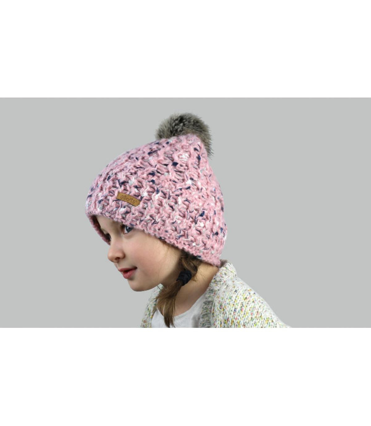 bonnet rose enfant pompon fourru Euny Beanie Kids pink